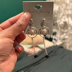 Fashion Jewelry Silver and Black Pearl Earrings